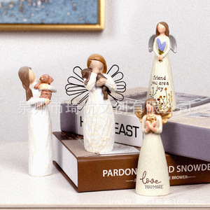 Qi Hang Angel Figurines Handmade Decor For Home Living Room Bedroom <b>Table</b> Housewarming Gift - Product Image 1