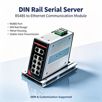 Serveur de périphériques série 8 ports sur rail DIN, RS232/485 vers double Ethernet, isolé galvaniquement, 4DI/2DO, Modbus RTU/ASCII TCP/UDP, pour IIoT