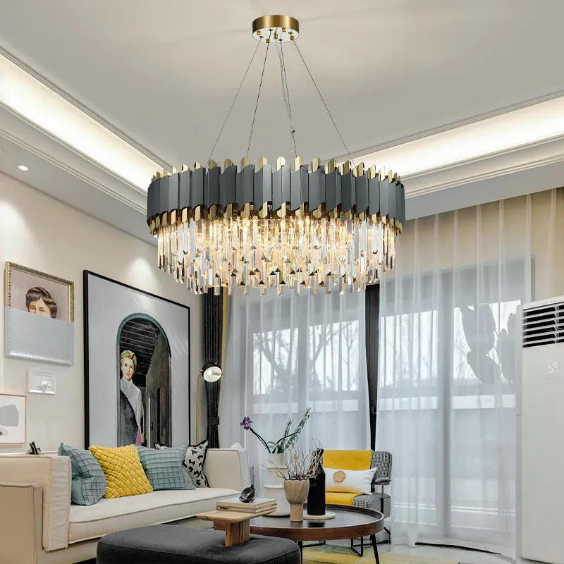 Modern Hotel Lobby Chandelier Crystal Light Round Rectangle Living Hanging Lamp For Dining Room Home Lighting Luminaire