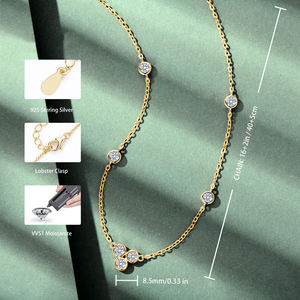 תכשיטי זהב 925 מצופה כסף סטרלינג עטוף זהב 3 מ "מ עגול vvvvv1 שרשרת אופנה moissanite לנשים עם גרא - Product Image 2