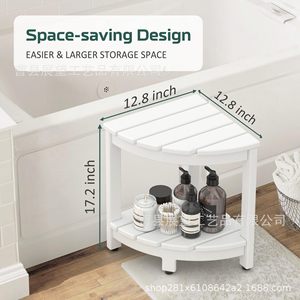 Outlook Bathroom <b>Stool</b> Solid Wood <b>Adjustable</b> <b>Height</b> Anti Slip Corner Storage Shelf for Shower Toilet Room - Product Image 5