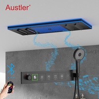 Système de douche de salle de bain thermostatique mural de luxe avec contrôle Bluetooth, pommeau de douche LED musical, cascade et pluie
