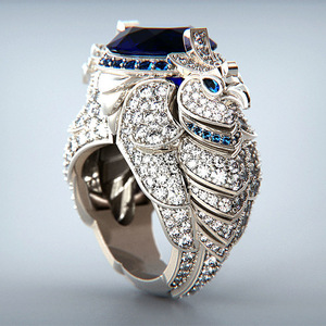 Anillo de cóctel con diseño animal para hombre F540, con zafiro talla princesa y engaste pavé, anillos de moda para boda - Product Image 1