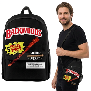 Low MOQ Durable Oxford Cartoon Backwoods Cookie RAW Graphic Unisex Travel <b>Backpack</b> Set Custom Logo Nylon Lining Zipper Closure - Product Image 1