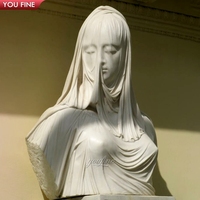Buste de dame voilée en marbre blanc sculpté à la main YOUFINE avec voile transparent et détail de rose pour la décoration de galerie