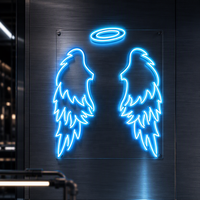Enseigne néon personnalisée Ailes d'ange bleues modernes avec halo lumineux LED pour salle de jeux, chambre à coucher, art, décoration futuriste pour man cave
