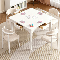 Massivholz Quadratischer Spieltisch mit 4 Aufbewahrungsschubladen, Multifunktionaler Ess- und Pokertisch-Set für Zuhause und Freizeitraum