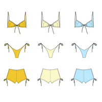 Ensemble bikini femme en gros, crème moutarde et bleu bébé, avec haut à nouer devant, bas à volants et coupe coquine, à nouer sur le côté, maillot de bain neutre, personnalisable OEM