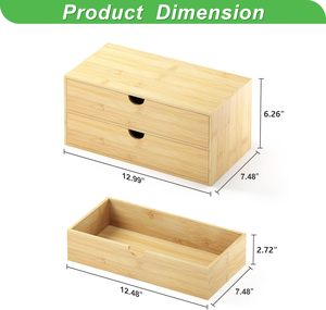 Desk Organizer with Drawers-Bamboo Wood Desktop Mail Organizer Storage <strong>Box</strong> Office Living Room Bathroom <strong>Vanity</strong> Dresser Top - Product Image 2