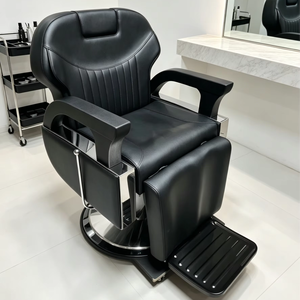 Chaise de coiffure professionnelle en acier ergonomique, moderne et classique, inclinable, avec pompe hydraulique, rotation à 360 degrés, siège en cuir de luxe - Product Image 1