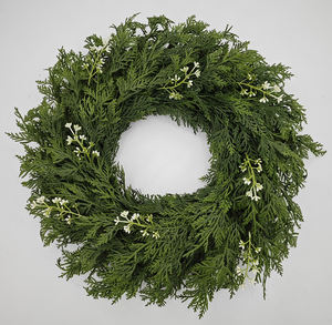 พวงหรีดพลาสติกทรงบ็อกซ์วูดขนาด 24 นิ้ว สไตล์ฟาร์มเฮาส์ สำหรับตกแต่งภายนอกประตูหน้า/หน้าต่าง ใช้ได้ทุกฤดู (สีเขียว จีน) - Product Image 3