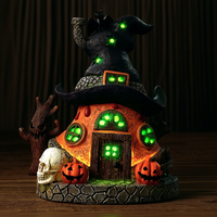 Figurine en résine maison magique fantastique avec chapeau de sorcière, toit, crâne, citrouille et esprit d'arbre pour la décoration de table à la maison
