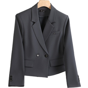 Women's Grey Suit Set With Skirt And Trousers Full Sleeve Worsted Anti-Wrinkle Office Lady Commuting To <b>Work</b> - Product Image 5