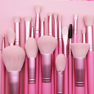 20-Piece Pink Wood Handle Vegan Synthetic Hair Makeup <b>Brush</b> Set Eco-Friendly Foundation Cosmetic Tool Kit - Product Image 5