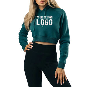 Sweat à capuche personnalisé avec impression en relief pour femmes, sweat à capuche décontracté pour l'extérieur, entraînement physique, sweat à capuche court pour femmes - Product Image 2