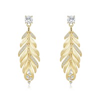 Boucles d'oreilles pendantes en argent sterling S925 avec feuille de moissanite, plaqué or 14 carats, finition brossée, longues, bijoux fins pour femmes, vente en gros
