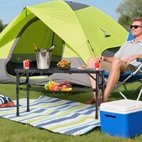 Table de camping pliante en alliage d'aluminium au design moderne, hauteur réglable (max. 27,5 po), filet de rangement, portable pour barbecue en extérieur