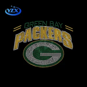 Pabrik Cina kustom besi pada kualitas tinggi Green Bay Packers berlian imitasi Transfer desain untuk kemeja dan hoodies
