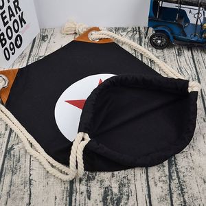 Sacs à dos de voyage en toile de coton avec cordon de serrage, sacs à cordon en corde de coton pour cadeaux, plage, sport, sac noir à cordon de serrage - Product Image 4