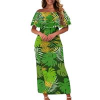 Ensemble 2 pièces élégant pour femme, style bohème, imprimé feuilles tropicales hawaïennes, robe à volants aux épaules, personnalisable