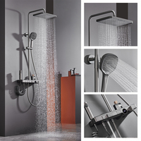 Haute qualité unique noir pistolet gris cuivre finition Piano laiton système de douche ensemble pluie pommeau de douche contrôle de la température en céramique