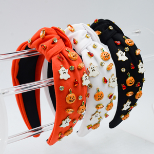 2025 nóng bán Halloween dễ thương chút ma bí ngô Shape Top Knot headbands với pha lê tùy chỉnh hairbands cho phụ nữ - Product Image 1