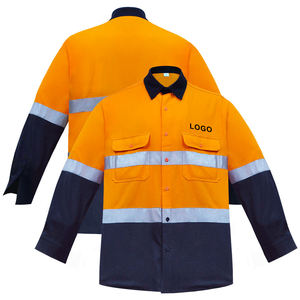 Dapat disesuaikan Hi Vis lengan panjang kemeja keselamatan konstruksi Reflektif pakaian kerja katun poliester kargo pakaian kerja Logo kustom - Product Image 5