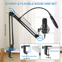Microphone USB professionnel ZTU12 à condensateur cardioïde avec diaphragme de 14 mm, bras articulé et support pour studio