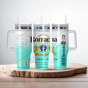 Vaso de Vidrio Personalizado de Alta Calidad, Modelo Chingona, para Cerveza Mexicana, de Acero Inoxidable 304, Aislado al Vacío, de 40 oz, con Asa y Tapa - Product Image 1
