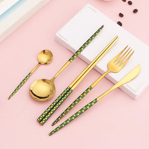 Nordic Style Stainless Steel Cutlery Set Green Polka Dot Handles Mirror Polish Dinnerware For Party Adult Use - Product Image 2