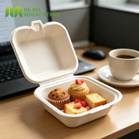Boîte à gâteau carrée 4x4 pouces à emporter, en bagasse compostable, type coquille, robuste, pour desserts et aliments, de qualité industrielle