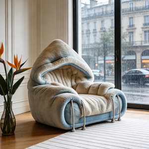 लक्जरी हूडेड नकली फर आलसी सोफा आरामदायक क्लाउड जैसा कि लिविंग रूम लिविंग रूम, होटल लॉबी रिसेप्शन, आर्ट सोफा - Product Image 1