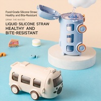 Bouteille d'eau portable pour enfants en forme de bus de dessin animé, 500 ml, en matériau de qualité alimentaire, avec couvercle à paille, idéale pour l'extérieur