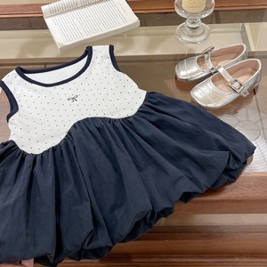 Vestido de Verano sin Mangas con Estampado de Lunares y Dobladillo Abullonado para Niñas, Estilo Coreano, Informal, para Uso Diario - Product Image 3