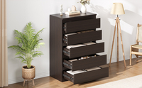 Commode moderne Buran Furniture en bois de noyer grainé, 5 tiroirs, panneau MDF, armoire de rangement haute pour chambre à coucher, appartement, salon