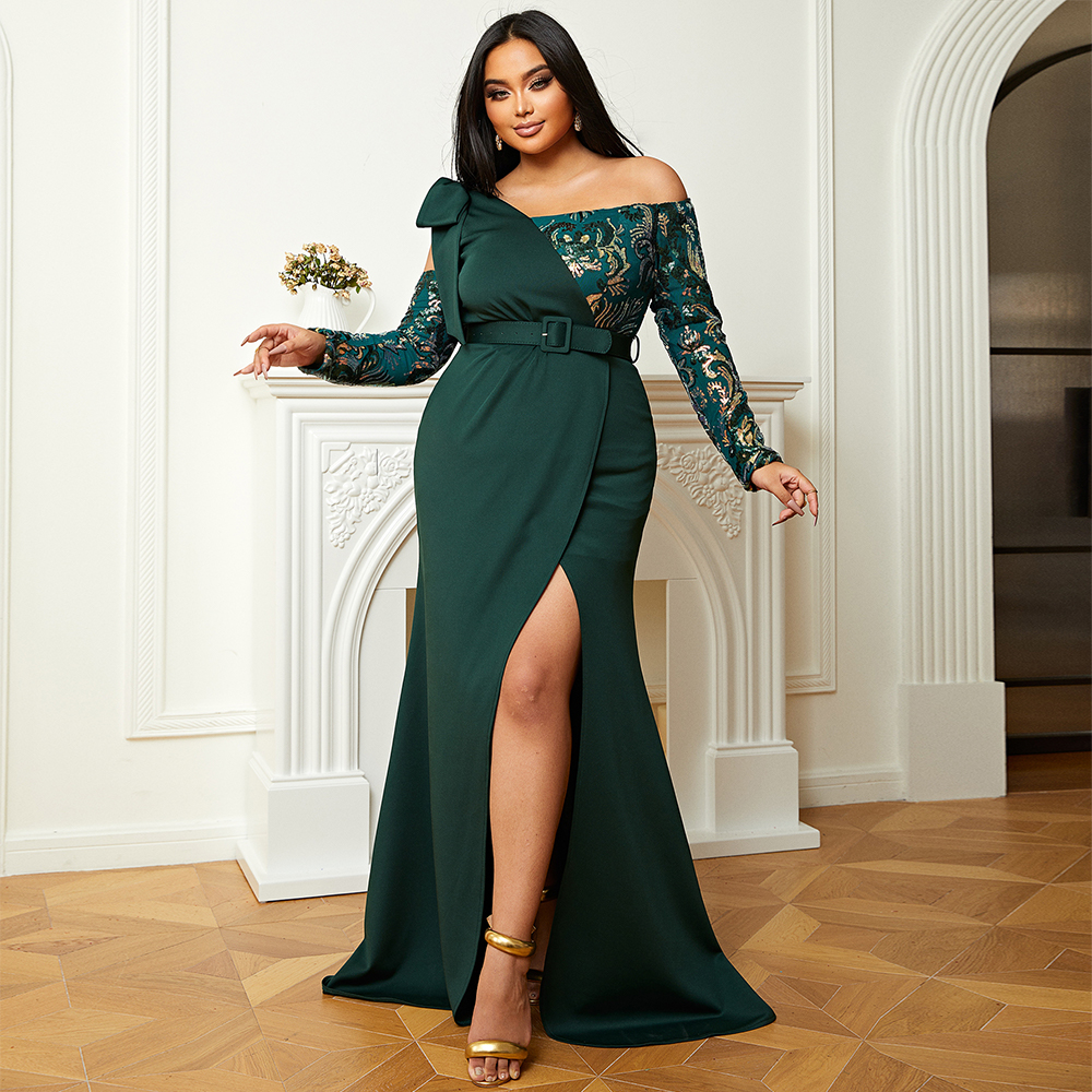 open lace back dress Emerald Green Plus Size Satin Corset Dress With Exposed Boning And Bea main image 0