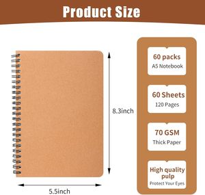 Miikoul 60-gói A5 xoắn ốc lót máy tính xách tay 8.3x5.5 Kraft Giấy Bìa 60 sheets/120 trang Cai Trị bìa cứng Tạp Chí cho A3 - Product Image 5