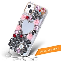 Étui de téléphone portable miroir de maquillage portable de luxe, design diamant, matériau TPU+PC, antichoc, décoration scintillante, anneau magnétique