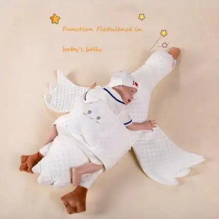실제 거위 긴 크기 플러시 장난감 부드러운 아기 장 복통 수면 거위 베개 아기 배 시간 수면 진정 베개