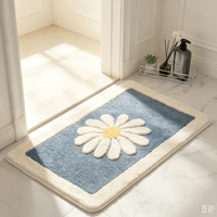 Keset Kamar Mandi Motif Bunga Daisy Biru Lembut, Halus, Menyerap Air, Anti Selip, Karpet Floral untuk Pintu Masuk Kamar Mandi, Kamar Tidur, Dekorasi Rumah OEM