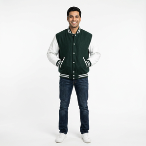 2025 Loose Fit Blue Varsity <b>Jacket</b> for Men Stand Collar <b>Waterproof</b> Breathable <b>Warm</b> Cotton Fleece Letter Pattern FINER THREADS - Product Image 1