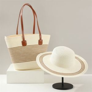 French Style New <b>Straw</b> <b>Hat</b> Bag Female <b>Summer</b> Large Capacity Striped Shoulder Bag Seaside Beach Tote Bag and <b>Hat</b> - Product Image 1
