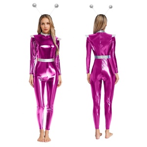 Costume Alien Femme, Combinaison Métallique Liquide, Manches Holo Brillantes, Bandeau Antenne, Tenue Futuriste pour Rave et Spectacles Scéniques, Personnalisable - Product Image 2