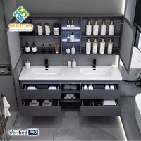 Ensemble de meuble-lavabo de salle de bain moderne en bois massif, style ferme, étanche, avec robinet mural en cuivre et lavabo en céramique, pour chambre et salle à manger