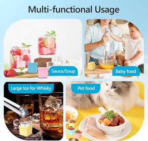 Moules individuels en silicone avec couvercles pour la congélation de cubes de soupe et de grands glaçons pour le stockage alimentaire - Product Image 4