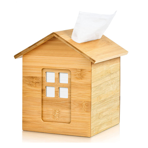 House Shaped Tissue Box Cover Square, Bamboo Farmhouse Tissue Box Holder for Bathroom/Bedroom/Dinner Table/Office