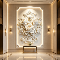 Wallpaper Relief Mawar Kustom, Seni Dinding Bunga Plester 3D, Dekorasi Dinding Lorong Mewah, Latar Belakang Dinding Pintu Masuk Elegan
