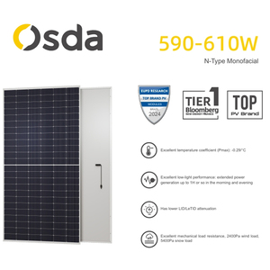 Osda năng lượng mặt trời N ODA-144MH 590-610W osda bảng điều khiển năng lượng mặt trời 590W 595W 600W 605W 610W n-loại monofacial PV Bảng điều khiển osda mô-đun năng lượng mặt trời trong Ningbo - Product Image 3