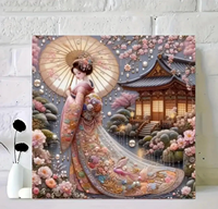Kit de Broderie Diamant 5D DIY Geisha Japonaise, Peinture sur Toile à Strass, Dame Traditionnelle Élégante, Artisanat
