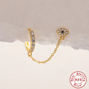 CANNER 2023 Nuevos Pendientes de Aro de Plata de Ley S925 con Zirconia de Una Sola Hilera, Borla de Ojos y Cadena, Pendientes de Doble Orificio para la Oreja, de Moda - Product Image 6